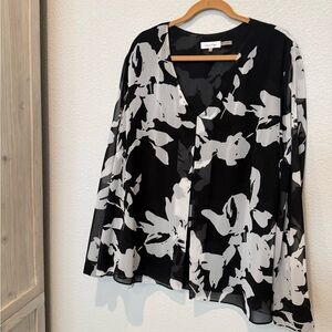 Calvin Klein Black and White Abstract Blouse